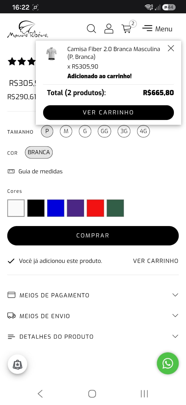 Confirmação de adição ao carrinho