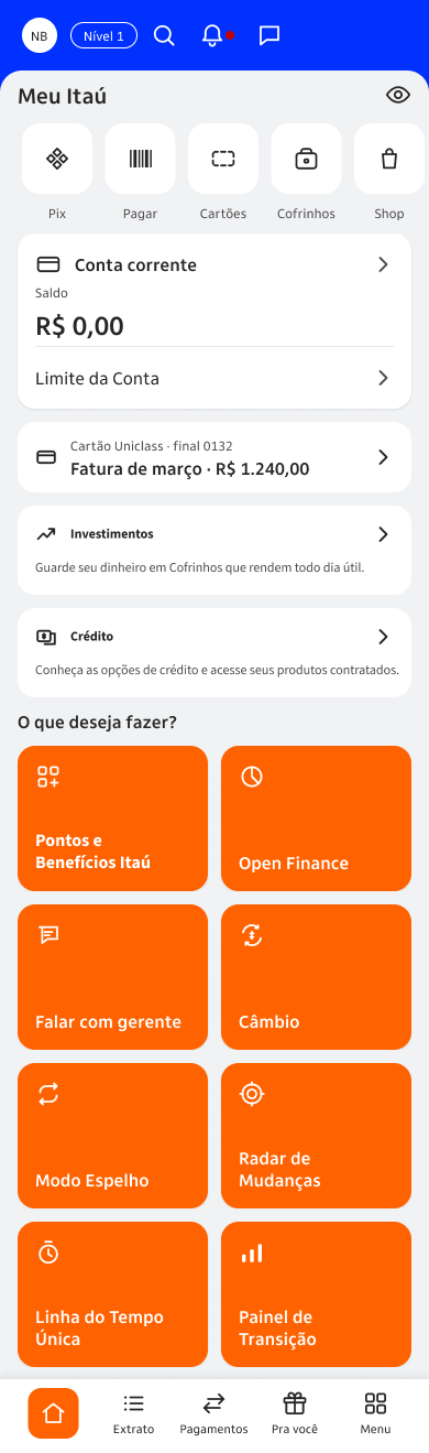 Home do SuperApp · Modo Espelho