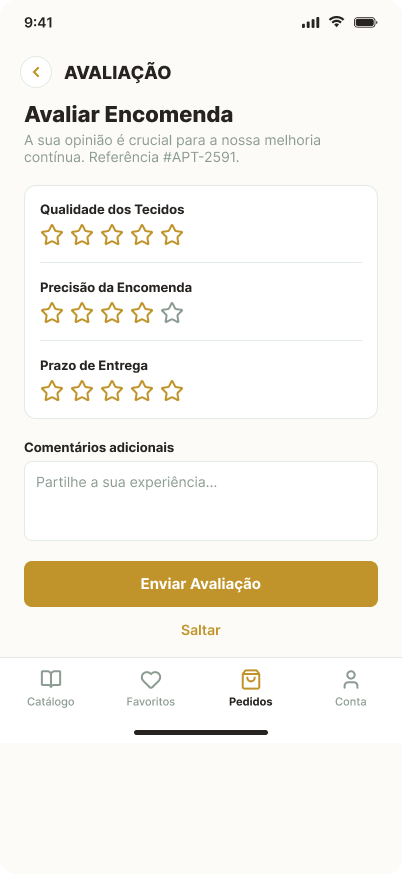 Avaliar a encomenda