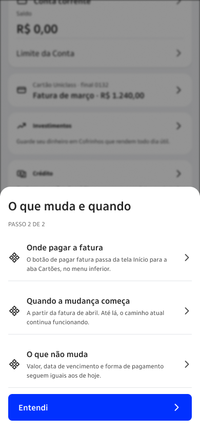 Aviso de mudança · Passo 2