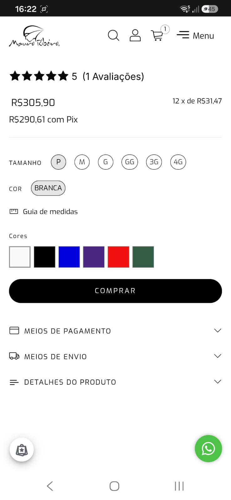 Escolher tamanho e cor